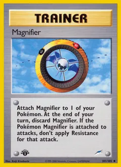 A picture of the Magnifier Pokemon card from Neo Destiny