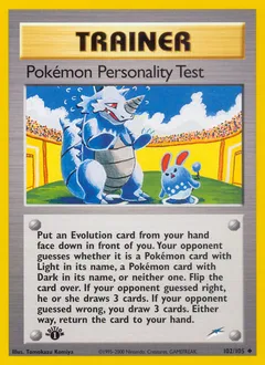 A picture of the Pokémon Personality Test Pokemon card from Neo Destiny