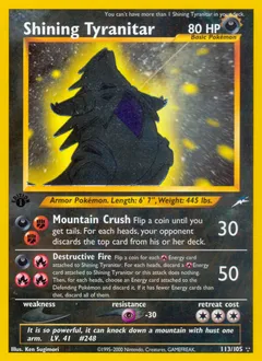 A picture of the Shining Tyranitar Pokemon card from Neo Destiny