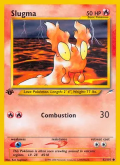 A picture of the Slugma Pokemon card from Neo Destiny