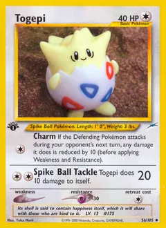 A picture of the Togepi Pokemon card from Neo Destiny