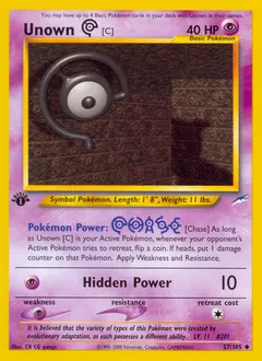 A picture of the Unown [C] Pokemon card from Neo Destiny