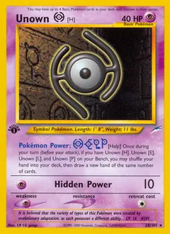 A picture of the Unown [H] Pokemon card from Neo Destiny