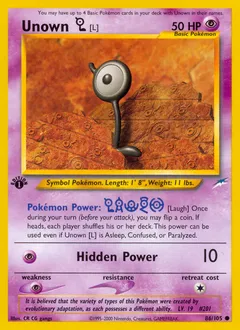 A picture of the Unown [L] Pokemon card from Neo Destiny