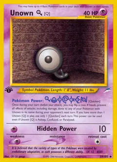 A picture of the Unown [Q] Pokemon card from Neo Destiny