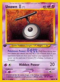 A picture of the Unown [T] Pokemon card from Neo Destiny