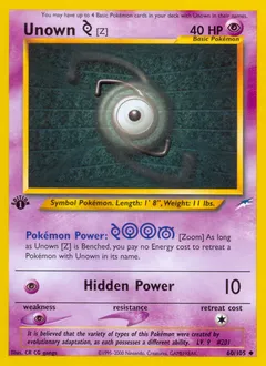 A picture of the Unown [Z] Pokemon card from Neo Destiny