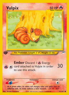 A picture of the Vulpix Pokemon card from Neo Destiny