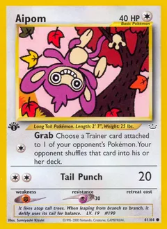 A picture of the Aipom Pokemon card from Neo Revelation