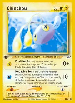 A picture of the Chinchou Pokemon card from Neo Revelation