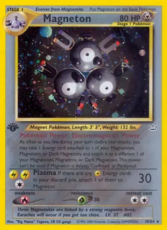 A picture of the Magneton Pokemon card from Neo Revelation