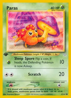 A picture of the Paras Pokemon card from Neo Revelation