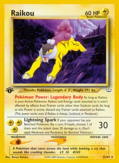 A picture of the Raikou Pokemon card from Neo Revelation