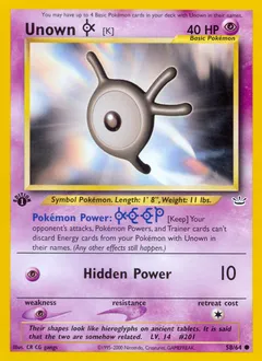 A picture of the Unown [K] Pokemon card from Neo Revelation