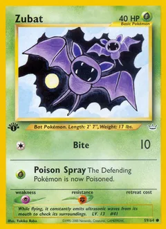 A picture of the Zubat Pokemon card from Neo Revelation